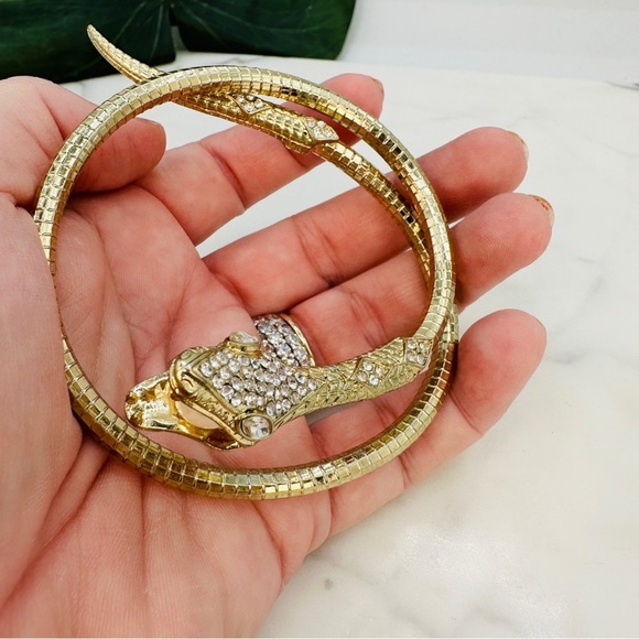 Wrap Snake Bracelet Pearl In Mouth Rhinestone Head Coiled Gold-tone Wrist or Arm - Picture 4 of 13